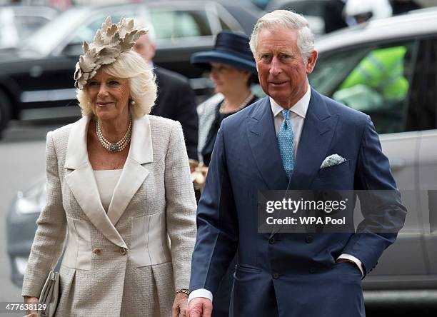 Camilla, Duchess of Cornwall and Prince Charles, Prince of Wales attend the Commonwealth day observance service at Westminster Abbey on March 10,...