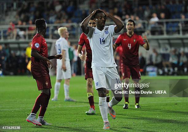 Nathaniel Chalobah of England reacts after his header was saved during the UEFA Under21 European Championship 2015 match between England and Portugal...