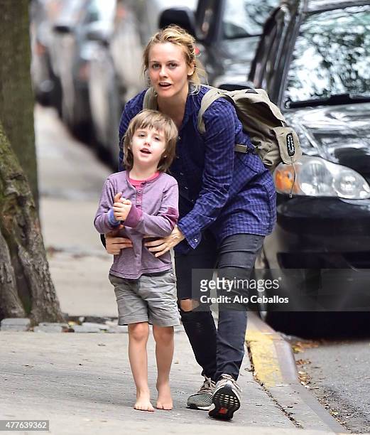 Alicia Silverstone and Bear Blu Jarecki are seen in soho on June 18, 2015 in New York City.