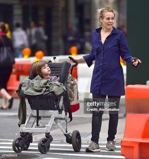 Alicia Silverstone and Bear Blu Jarecki are seen in soho on June 18, 2015 in New York City.
