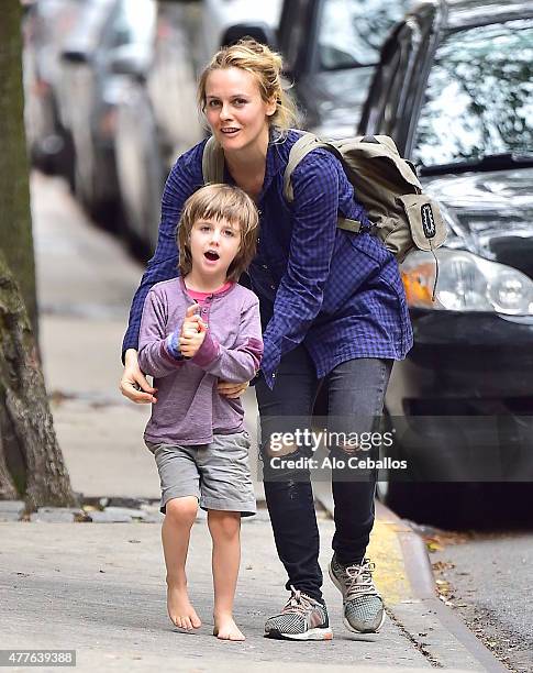 Alicia Silverstone and Bear Blu Jarecki are seen in soho on June 18, 2015 in New York City.