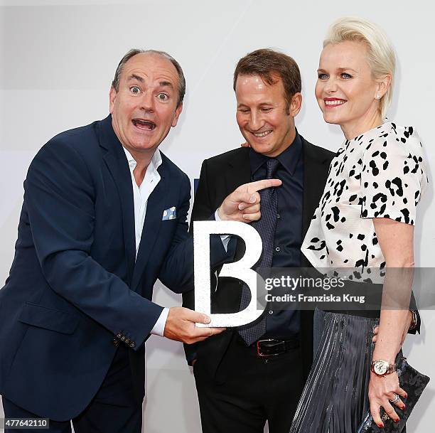 Wolfram Kons, Adam Waldman and Barbara Sturm attend the Bertelsmann Summer Party on June 18, 2015 in Berlin, Germany.