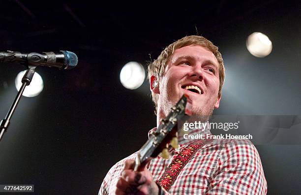 Singer Brian Fallon of the American band The Gaslight Anthem performs live during a concert at the Postbahnhof on June 18, 2015 in Berlin, Germany.