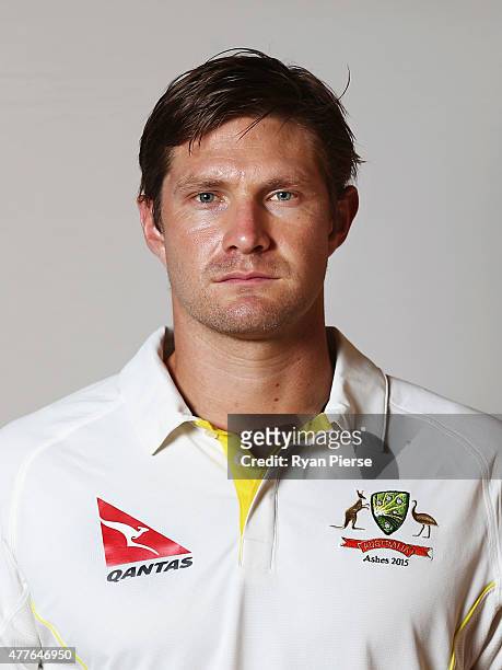 Shane Watson of Australia poses during an Australian Cricket Team Ashes portrait session on June 1, 2015 in Roseau, Dominica.