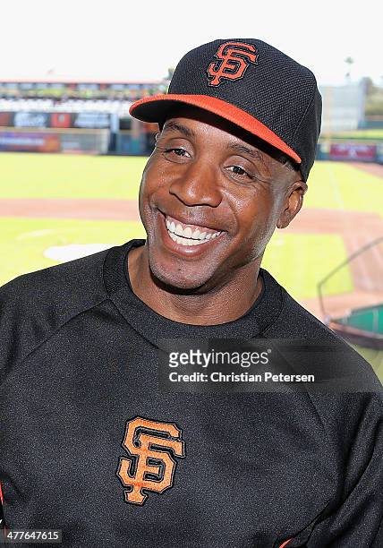 Barry Bonds of the San Francisco Giants speaks during a press conference about his return to the organization as a special hitting coach for one week...