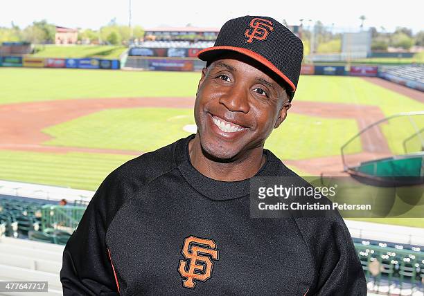 Barry Bonds of the San Francisco Giants speaks during a press conference about his return to the organization as a special hitting coach for one week...