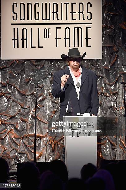 Singer-songwriter Toby Keith speaks onstage at the Songwriters Hall Of Fame 46th Annual Induction And Awards at Marriott Marquis Hotel on June 18,...