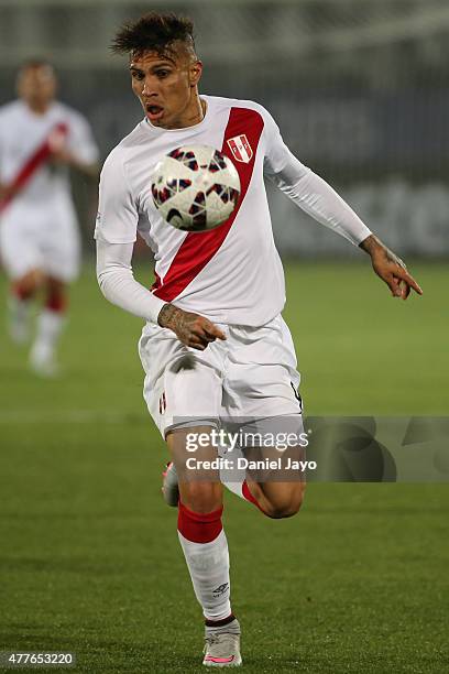 Paolo Guerrero of Peru in action during the 2015 Copa America Chile Group C match between Peru and Venezuela at Elías Figueroa Brander Stadium on...