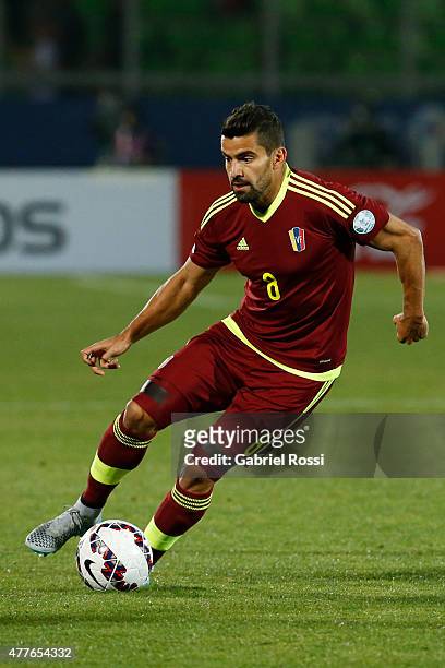 Tomas Rincon of Venezuela drives the ball during the 2015 Copa America Chile Group C match between Peru and Venezuela at Elías Figueroa Brander...