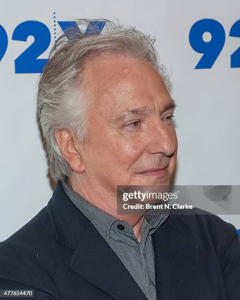 Actor Alan Rickman arrives for Reel Pieces with Annette Insdorf: preview of "A Little Chaos" held at the 92nd Street Y on June 18, 2015 in New York...