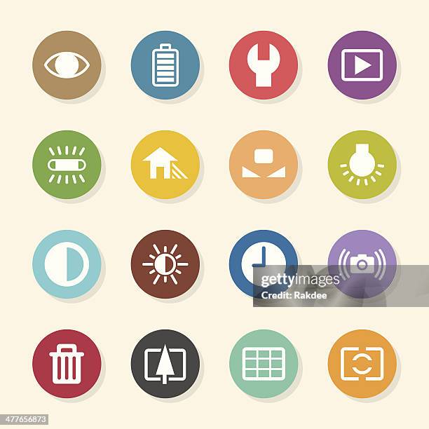 camera menu icons set 2 - color circle series - bin icon stock illustrations