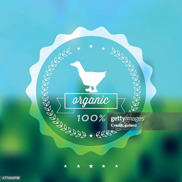 stockillustraties, clipart, cartoons en iconen met organic goose quality label on blurred background - ganzenvlees