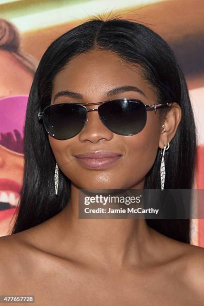 Model Chanel Iman attends the Sunglass Hut celebration "Electrify Your Summer" with Georgia May Jagger, Chanel Iman & Nick Fouquet on June 18, 2015...