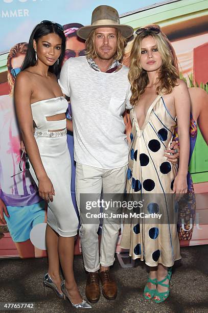 Models Chanel Iman, Nick Fouquet and Georgia May Jagger attend the Sunglass Hut celebration "Electrify Your Summer" with Georgia May Jagger, Chanel...