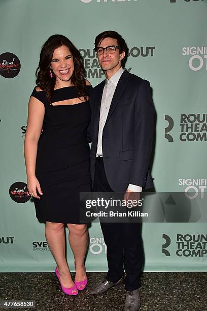 Actors Lindsay Mendez and Gideon Glick attend the "Significant Other" Opening Night at Laura Pels Theatre on June 18, 2015 in New York City.