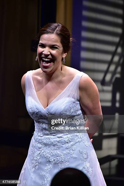 Actress Lindsay Mendez attends the curtain call during the "Significant Other" Opening Night at Laura Pels Theatre on June 18, 2015 in New York City.