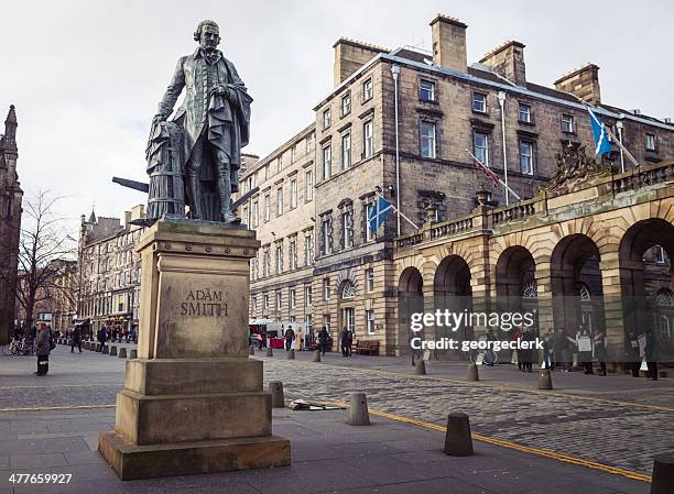 adam smith statue in edinburgh - royal mile stock pictures, royalty-free photos & images
