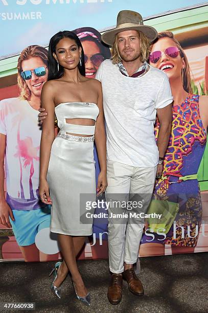 Models Chanel Iman and Nick Fouquet attend the Sunglass Hut celebration "Electrify Your Summer" with Georgia May Jagger, Chanel Iman & Nick Fouquet...