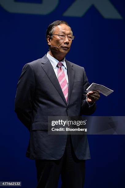 Billionaire Terry Gou, chairman of Hon Hai Precision Industry Co., speaks during a news conference in Urayasu, Chiba Prefecture, Japan, on Thursday,...