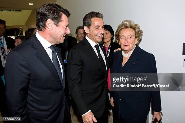Mayor of Nice, Christian Estrosi, Nicolas Sarkozy and Bernadette Chirac attend the inauguration of the Claude Pompidou Institute dedicated to the...