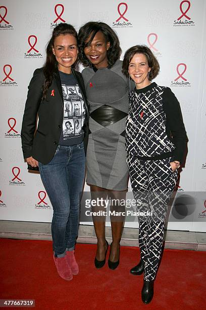Laurence Roustandjee, Kareen Guiock and Nathalie Renoux attend the 'Sidaction 20th Anniversary' at Musee du Quai Branly on March 10, 2014 in Paris,...