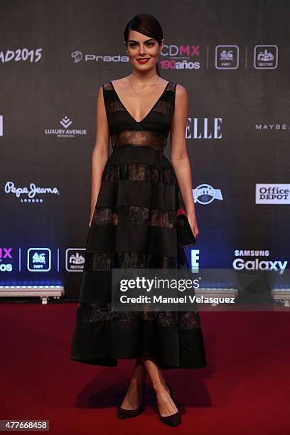 Mexican ex Miss Universe Ximena Navarrete poses during a red carpet prior the presentation of the 9th edition of 'Elle: Mexico Designs 2015' at...