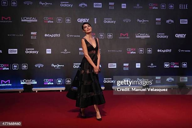 Mexican ex Miss Universe Ximena Navarrete poses during a red carpet prior the presentation of the 9th edition of 'Elle: Mexico Designs 2015' at...