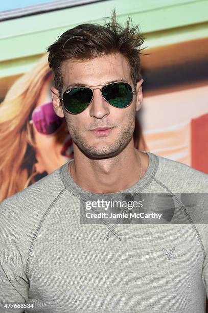 Guest attends the Sunglass Hut celebration "Electrify Your Summer" with Georgia May Jagger, Chanel Iman & Nick Fouquet on June 18, 2015 in New York...