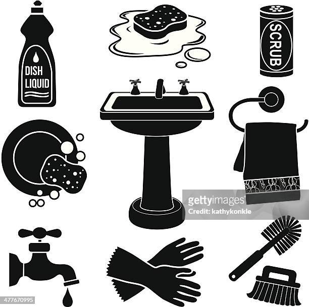 sink icon set - washing dishes stock illustrations