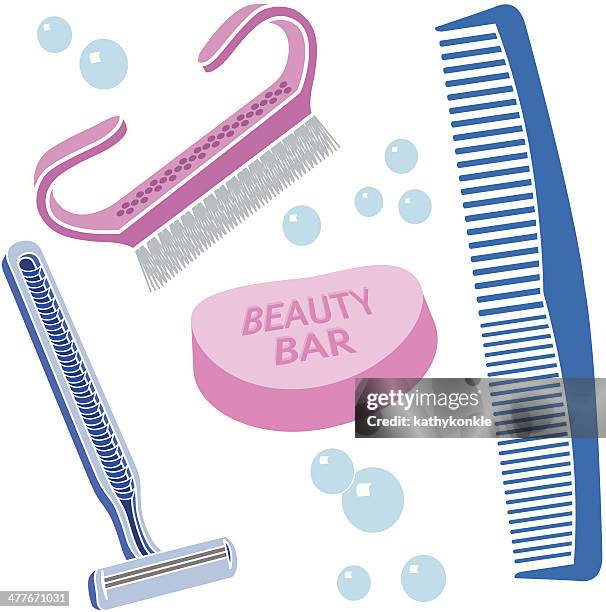 grooming tools in color - nail brush stock illustrations