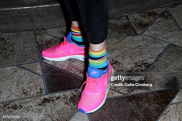 Former professional wrestler Joanie "Chyna" Laurer, shoes detail, attends One Step Closer Foundation's event at the VooDoo Zip Line at the Rio Hotel...