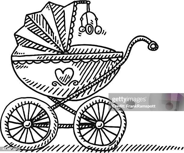 stockillustraties, clipart, cartoons en iconen met pram baby carriage drawing - kinderkoets