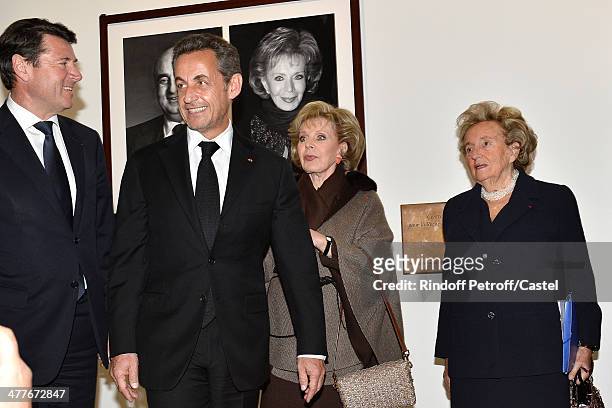 Mayor of Nice Christian Estrosi, Nicolas Sarkozy, Lily Safra and Bernadette Chirac attend the inauguration of the Claude Pompidou Institute dedicated...