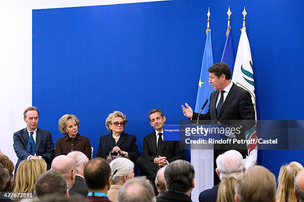 Lily Safra, Bernadette Chirac, Nicolas Sarkozy and Mayor of Nice Christian Estrosi attend the inauguration of the Claude Pompidou Institute dedicated...