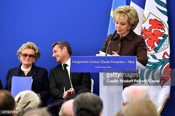 Bernadette Chirac, Nicolas Sarkozy and Lily Safra attend the inauguration of the Claude Pompidou Institute dedicated to the fight against Alzheimer's...