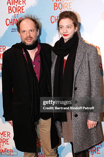 Actor Denis Podalydes and Leslie Menu attend the 'Aimer, Boire Et Chanter' Paris movie premiere. Held at Cinema UGC Normandie on March 10, 2014 in...