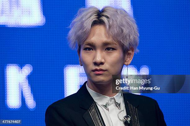 Key of South Korean boy band SHINee attends during his first mini album the "Toheart" Woohyun & Key Showcase at COEX Artium on March 10, 2014 in...