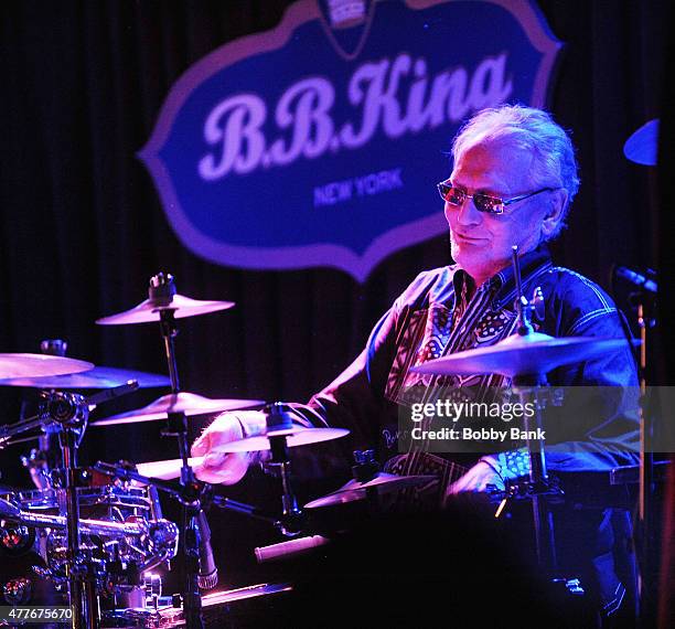 Ginger Baker Performs Jazz Confusion Featuring Pee Wee Ellis, Alec Dankworth & Abass Dodoo at BB King on June 18, 2015 in New York, New York.