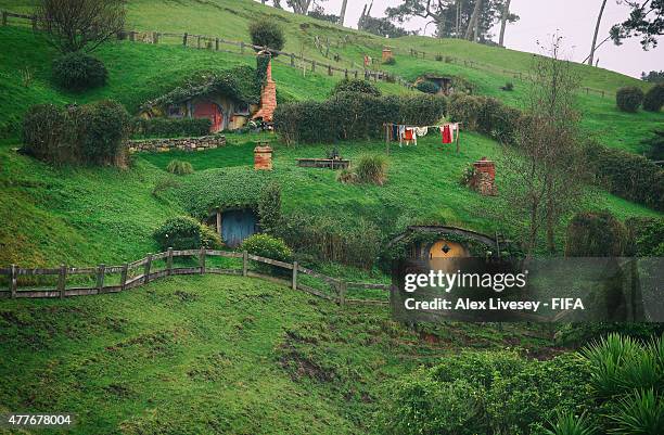 General view of the Shire is seen at the Hobbiton Movie Set where Lord of the Rings and The Hobbit trilogies were filmed, during the FIFA U-20 World...