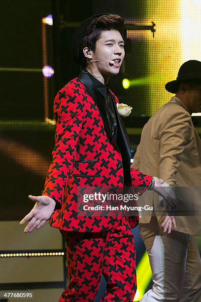 Woohyun of South Korean boy band Infinite performs onstage during his first mini album the "Toheart" Woohyun & Key Showcase at COEX Artium on March...