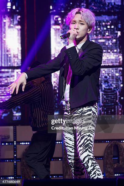 Key of South Korean boy band SHINee performs onstage during his first mini album the "Toheart" Woohyun & Key Showcase at COEX Artium on March 10,...