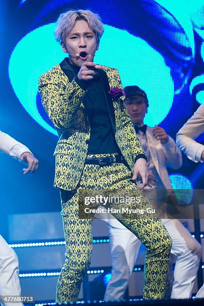 Key of South Korean boy band SHINee performs onstage during his first mini album the "Toheart" Woohyun & Key Showcase at COEX Artium on March 10,...