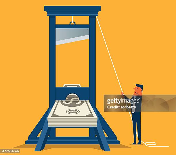 slice the dollar - guillotine stock illustrations