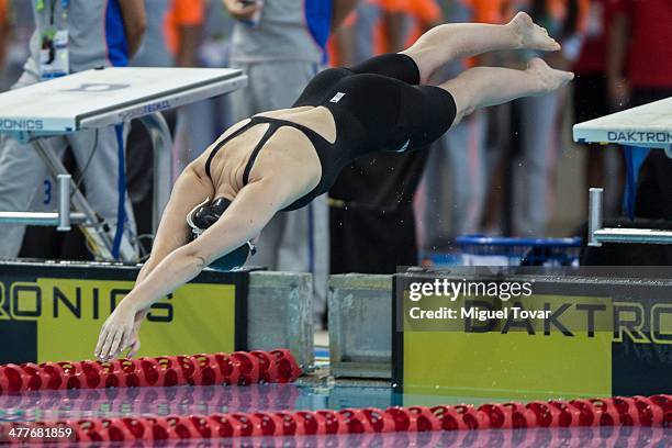 Kristel Kobrich, of Chile competes in womens 1500m freestyle final event during day four of the X South American Games Santiago 2014 at Centro...