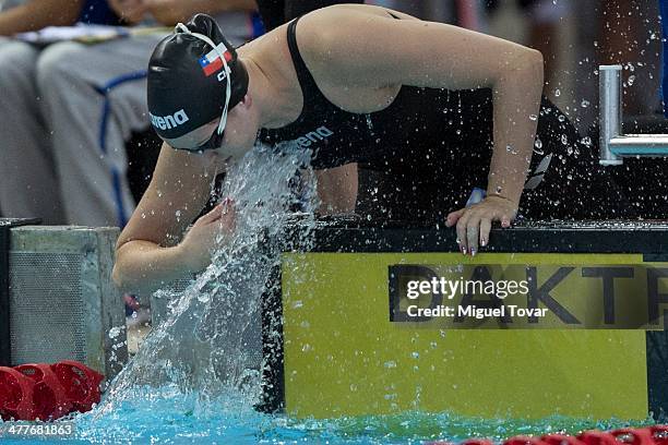 Kristel Kobrich before participating in womens 1500m freestyle final event during day four of the X South American Games Santiago 2014 at Centro...