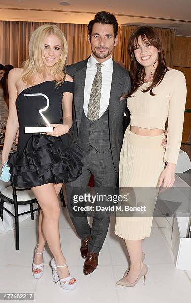 Most Stylish winner Pixie Lott, Man of the Year David Gandy and Woman of the Year Daisy Lowe attend the 5th annual Rodial Beautiful Awards to...