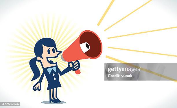 frau mit megaphon - vorarbeiter stock-grafiken, -clipart, -cartoons und -symbole
