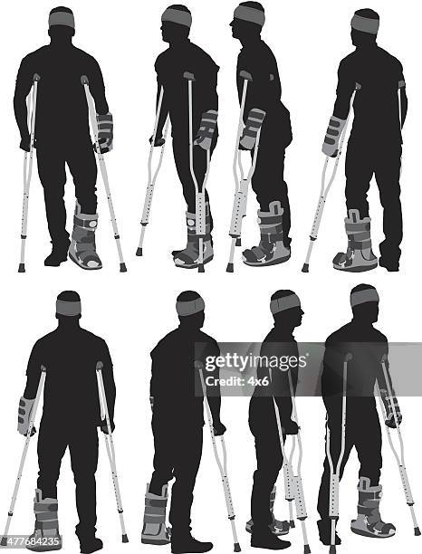 injured man on crutches - need help stock illustrations