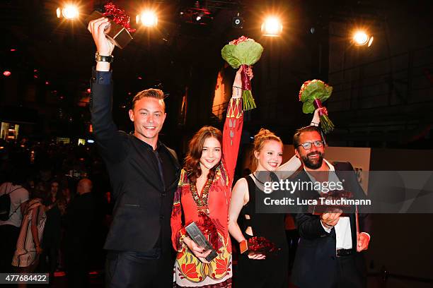 Dennis Mojen; Lina Larissa Strahl; Lisa Maria Koroll and Rick Ostermann attends New Faces Award Film 2015 at E-Werk on June 18, 2015 in Berlin,...