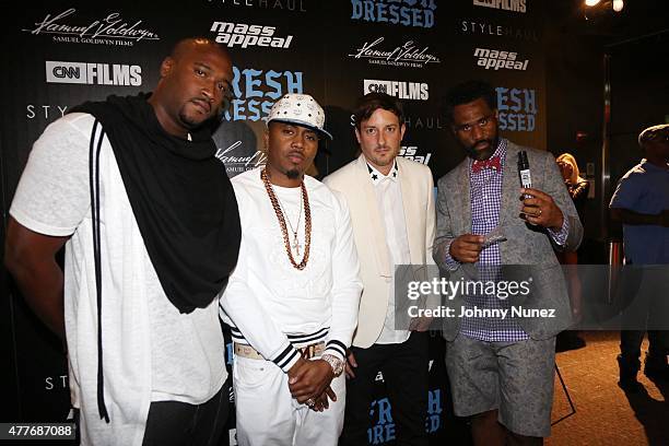 Marcus Clarke, Nas, Peter Bittenbender, and Sacha Jenkins attend the "Fresh Dressed" New York Premiere at SVA Theater on June 18 in New York City.